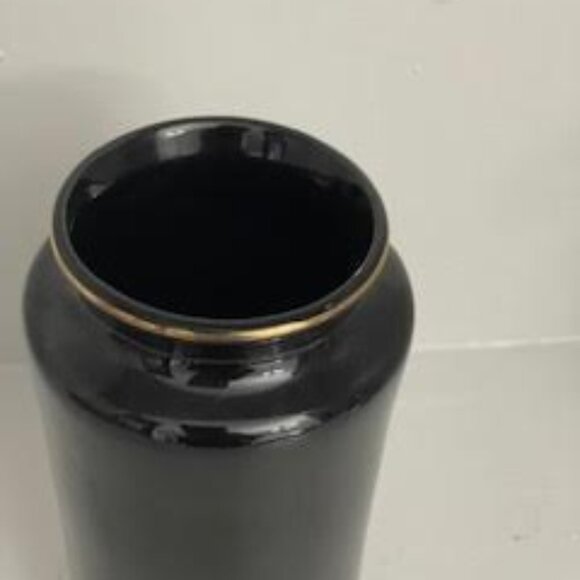 Vintage Vase ''Art of Chokin'' Black with 22' Karat Gold Trim with Floral Japan - Picture 5 of 6